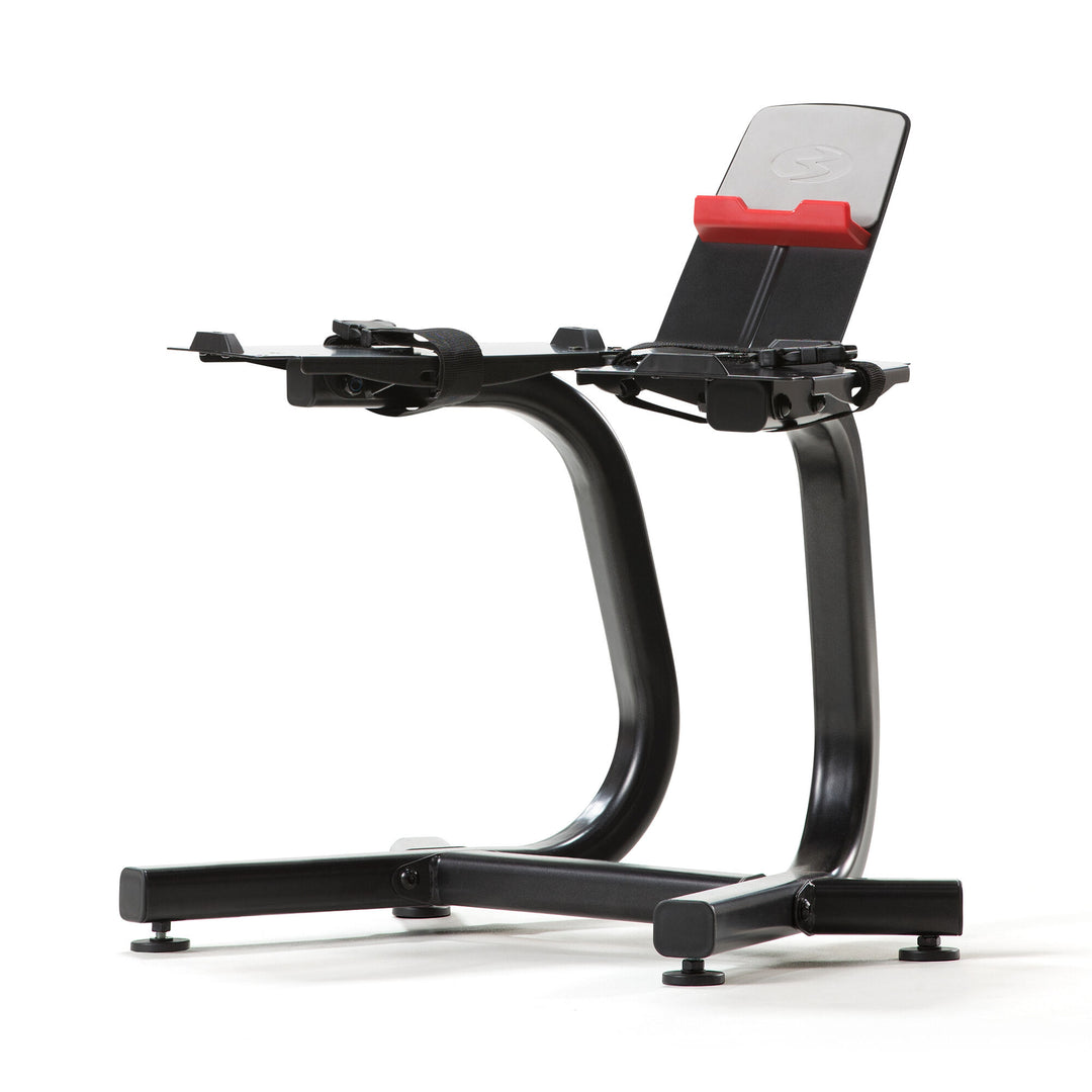 Angled right view of the BowFlex SelectTech Stand with Media Rack.