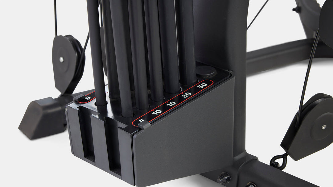 Close-up of the base of the BowFlex Xtreme 2 SE Home gym 210 lbs of Power Rod® resistance.