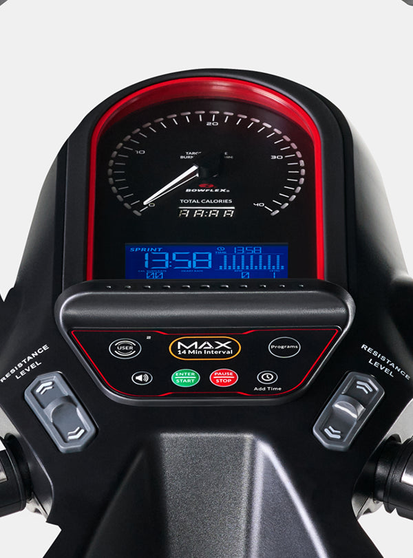 The BowFlex Max Trainer M6 backlit LCD console.
