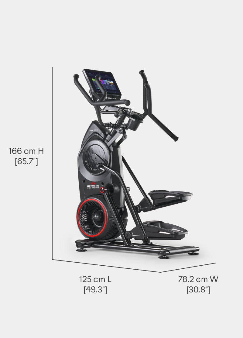 Angled view of the BowFlex Max Total 40 with dimension labels on a white background.