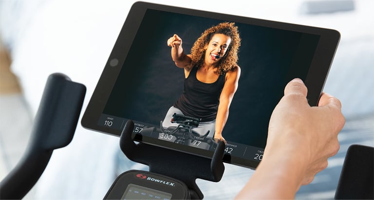 Connect and view Peloton® app from your smart phone or tablet. Separate subscription required.