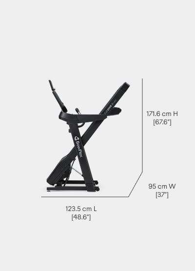Treadmill 9 Folded Dimensions - Length 123.5 cm, Width 95 cm, Height 171.6 cm